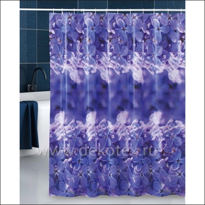 Шторы для ванн ПВХ AQUA-Prime 180х180 см Тайвань (1/24) Арт.07.025D1 фиолетовые цветы