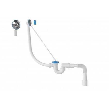 V152-0 Сифон для ванны 1 1/2&quot; нерегулируемый с гибкой трубой 40/50 пластик.цепочка