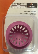 Пробка-ситечко для ванны и раковины D-40 мм в блистере, цвет розовый /Россия/