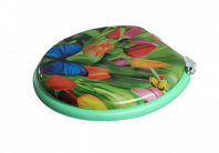 Крышка для унитаза AQUA-Prime DIGITAL 3033 (Турция)  тюльпаны и бабочка