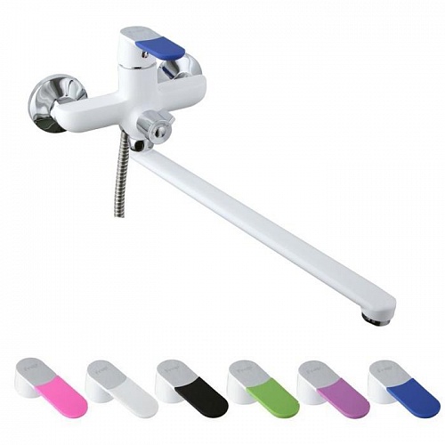 Смеситель для ванны FRAP 2234 шаровый d35 БЕЛЫЙ (с набором цветных силиконовых накладок на ручку)