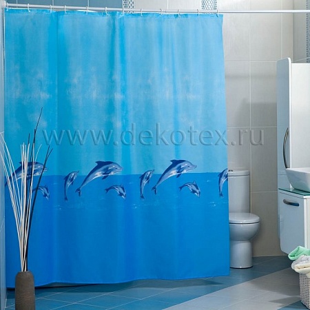 Шторы для ванной комнаты MIRANDA 180х200см WHALE, полиэстер, голубой