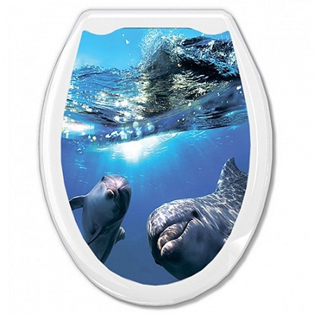 Крышка для унитаза AQUA-PRIME Фотопринт &quot;Дельфины в океане&quot; арт. 09.406-03