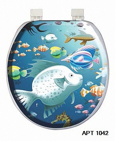Крышка для унитаза AQUA-Prime DIGITAL 1042 (Турция) морская рыба белая на голубом фоне