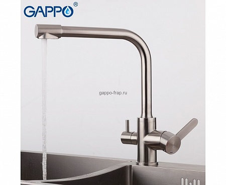 Смеситель для кухни GAPPO G 4399-1 с подключ.фильтра питьевой воды, на гайке САТИН
